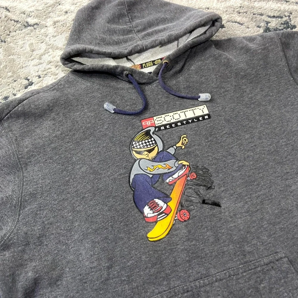 Y2K Plugg Vintage Skater Surf Hoodie XL Gray Scotty Freestyler‎ Skateboard 00s